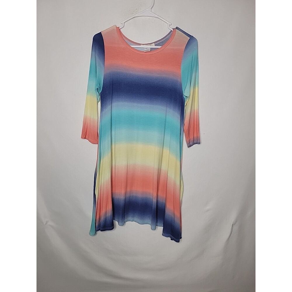 éloges Pastel Rainbow Striped Raglan Sleeve Swing Dress Junior Women's Med